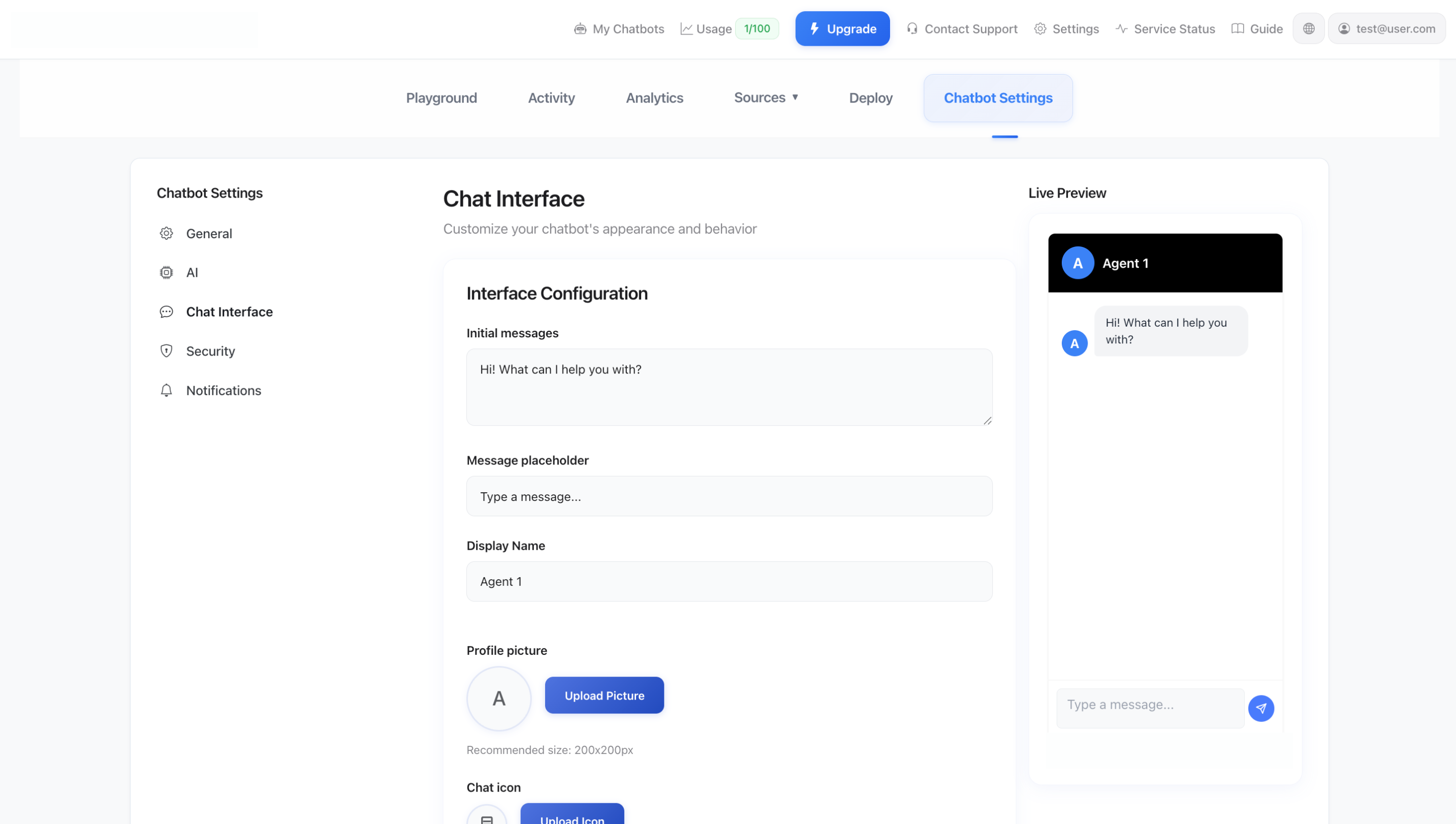 Pokalbių sąsajos nustatymai