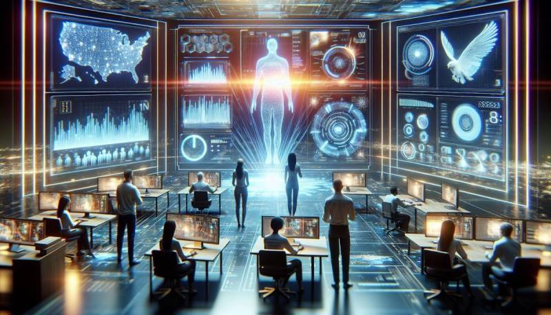 Dirbtinis intelektas analizuojantis Super Bowl LIX žaidimo duomenis futuristinėje aplinkoje